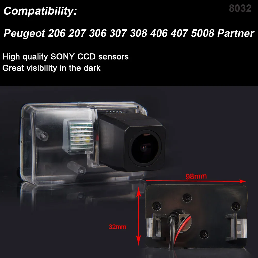 HD 1280*720 Pixels 1000TV line For peugeot 206 207 306 307 308 406 407 5008 car rearview back reverse parking camera waterproof