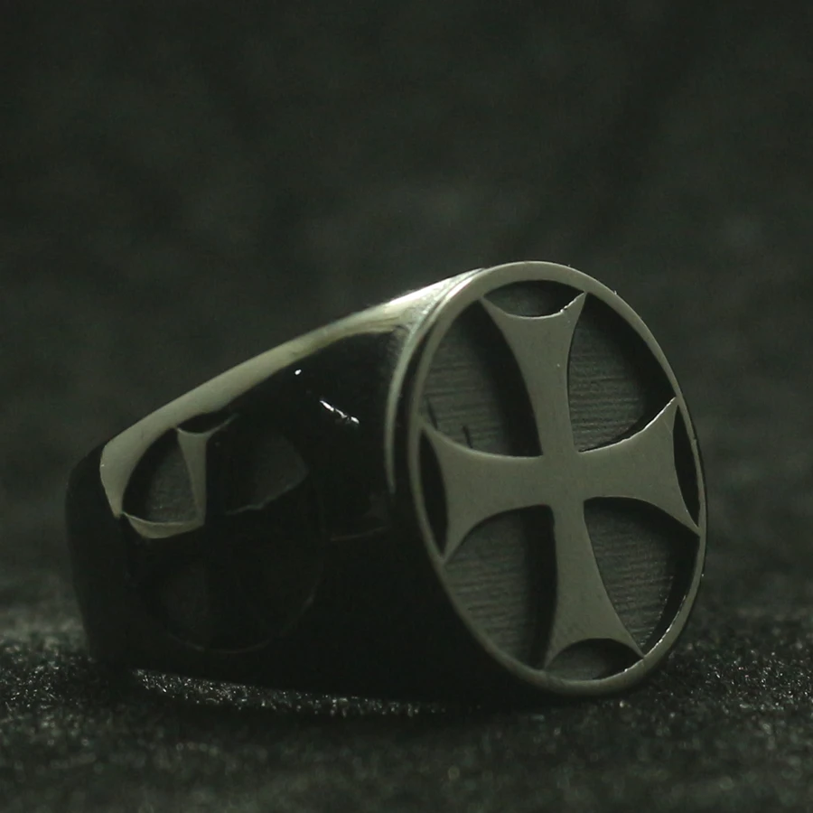 Mens Boys 316L Stainless Steel Cool Biker Classic Black Cross Ring