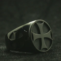 Mens Boys 316L Stainless Steel Cool Biker Classic Black Cross Ring