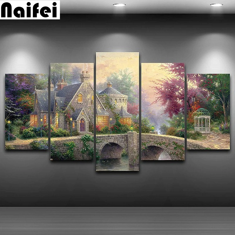 

Diamond Painting Bridge Poster, 5 Pieces Modular Pictures, Classic Landscape, DIY Diamond Embroidery Cross Stitch, Home Decor