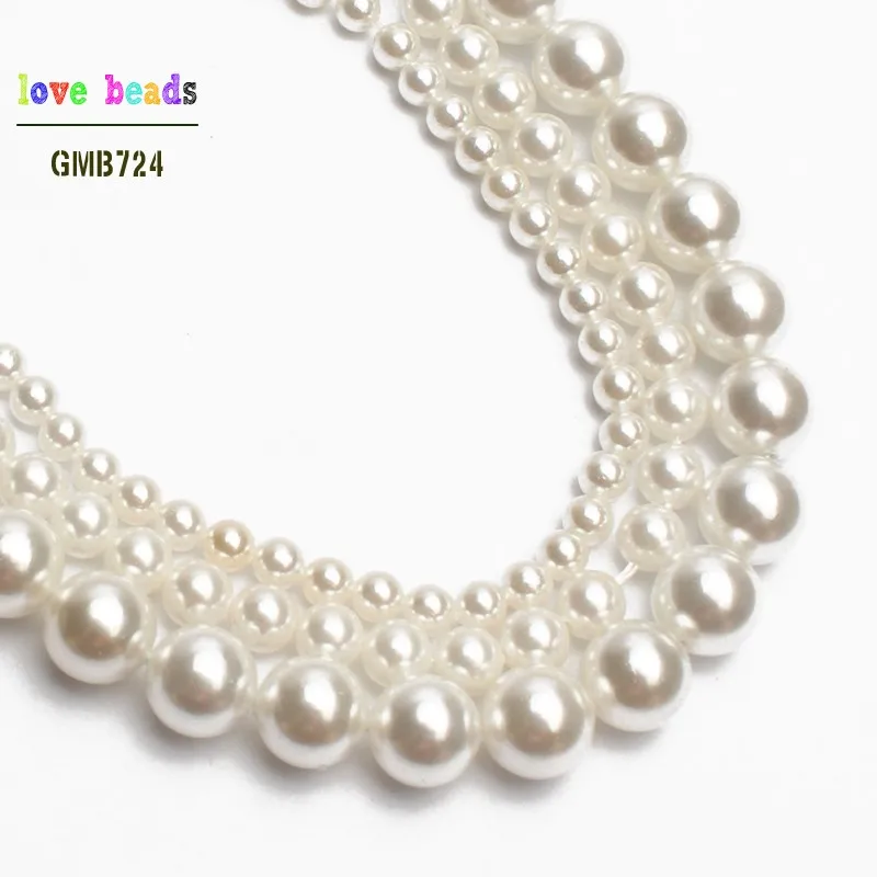 AA+ Natural White Shell Pearl Loose Round Beads for DIY Bracelet Jewelry Making Strand 15'' 2/3/4/6/8mm