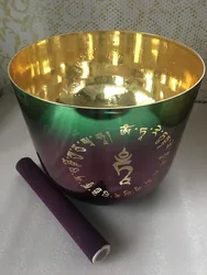 2th octave lower frequency 432hz Perfect G# note Thyroid chakra crystal singing bowl + Green Tara Mandala carved about 9.2