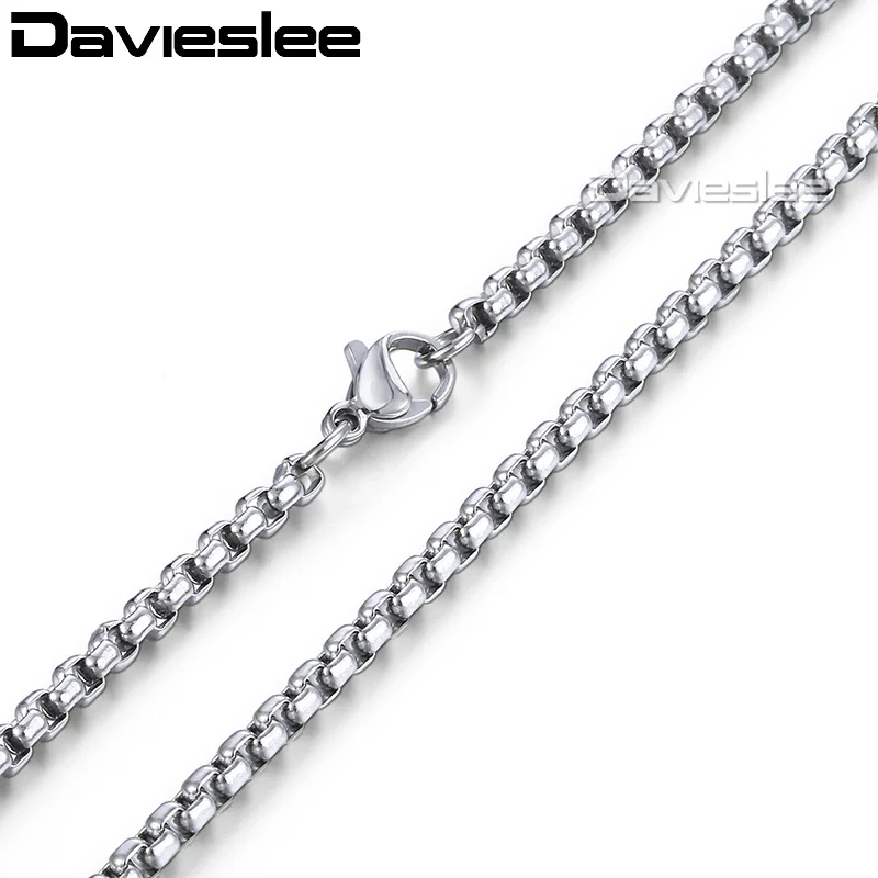 Davieslee Scatola di Colore Argento di Collegamento Della Collana Della Catena Per Gli Uomini Gioielli In Acciaio Inossidabile degli uomini Neckalce Dropshipping del Regalo 3/4mm DKN479