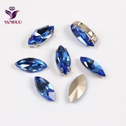 YNARUO 4200 Navette cristalli blu zaffiro K9 pietre fantasia Strass cuciti Strass artiglio impostazioni per artigianato diamante artigianale