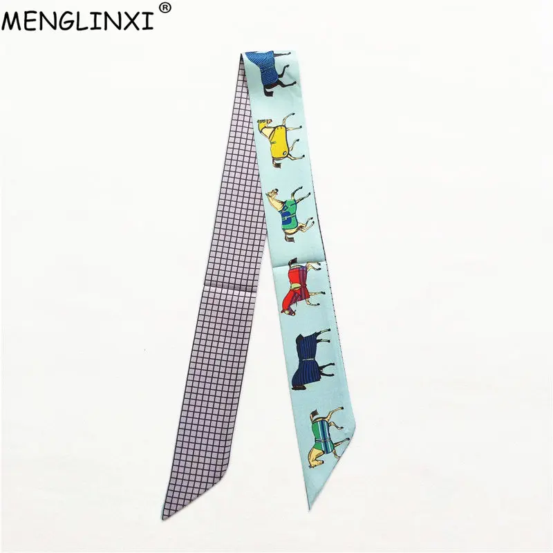 2024 Design Plaid Horse Brand Silk Scarf Women Hair Scarf Fashion Neckerchief Skinny Scarves For Ladies Bag Ribbons Womens Tie