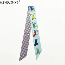 2024 Design Plaid Horse Brand Silk Scarf Women Hair Scarf Fashion Neckerchief Skinny Scarves For Ladies Bag Ribbons Womens Tie