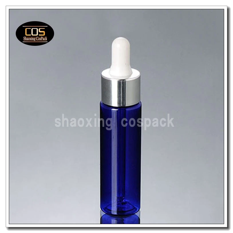 

DB27 30ml empty blue round shape e liquid dropper bottles, 30 ml blue plastic cosmetic packaging bottle with dropper sealing