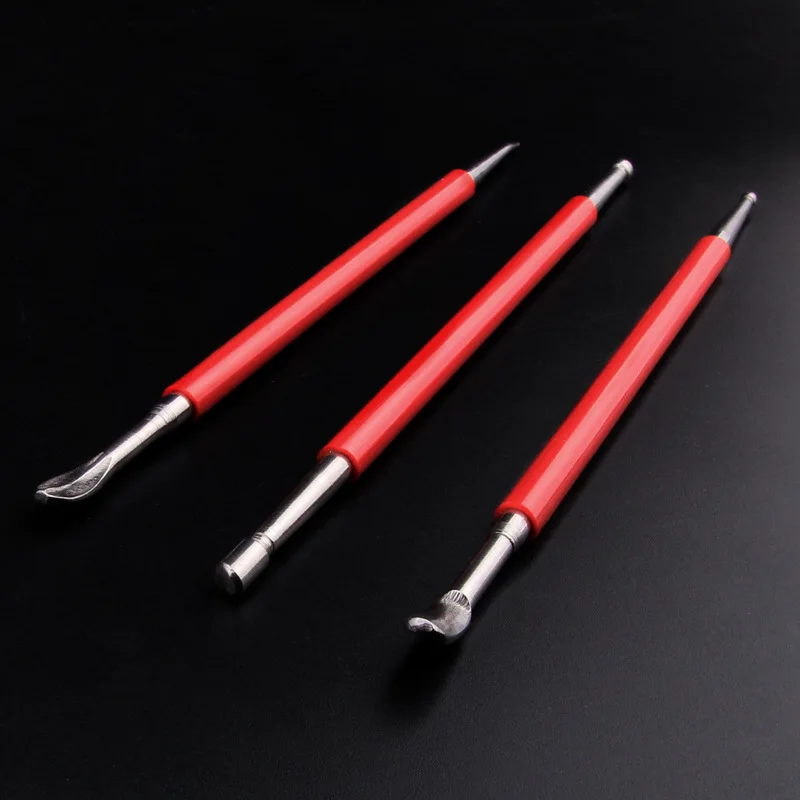 3 pcs Red bar stainless steel indentation pen sets of soft clay ceramic indentation tools clay plastic tools Artistic supplies