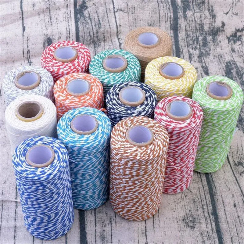 100m/roll Colorful DIY 2ply Bakers Pink String Cotton Cords Rope for Home Decor Handmade Christmas Gift Packing Craft Projects