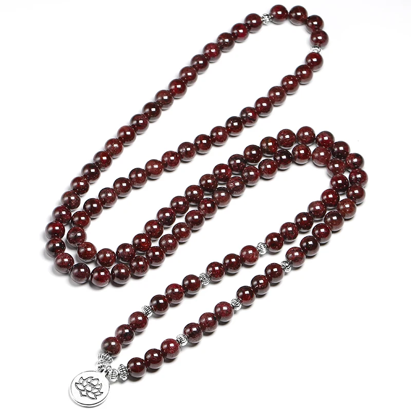 Natural A Red Garnet 108 Beads Mala Bracelet 8MM Stone Women Men Wing OM Charm Yoga Bracelets Handmade Accessories Gift