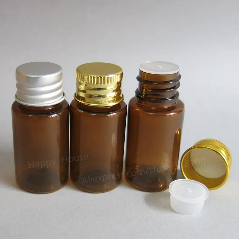 

100 x 10ml Refillable Portable PET Amber Plastic Orifice Reducer Bottles with Aluminum Cap 10cc Empty Lotion Cosmetic Container