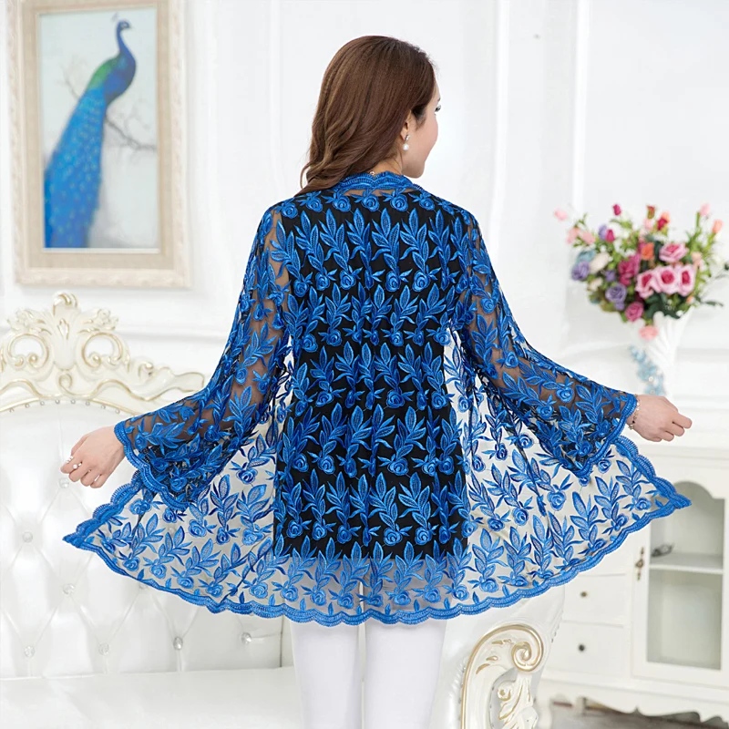 Summer Lace Cardigan Embroidery Women Casual Vintage Jackets Mujer Coat Jaqueta Feminino Casaco De La Big Plus Size 2XL~4XL W184