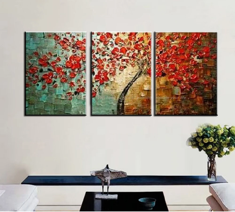 MUYA hand painted canvas painting oil acrylic painting modern abstract art red life tree palette knife painting for living room