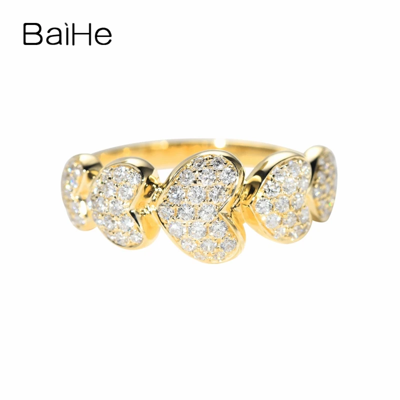 

BAIHE Solid 14K Yellow Gold 0.49ct H/SI Natural Diamond Heart Ring Women Wedding Trendy Fine Jewelry Hart Ring Fáinne Croí