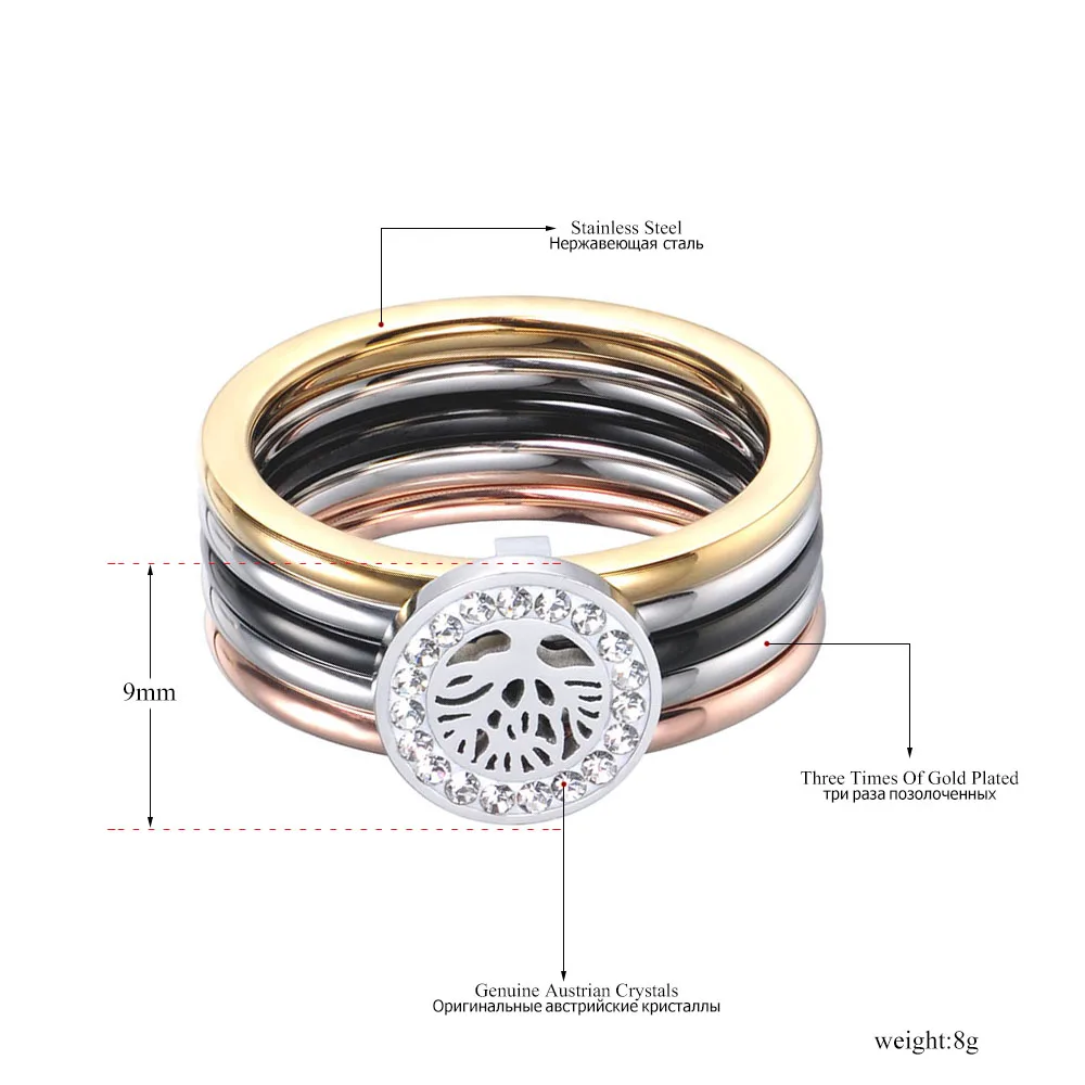 Lokaer Colorful CZ Crystal Tree Rings Jewelry Titanium Steel Wedding Engagement Ring For Women Gift Anneaux R18015