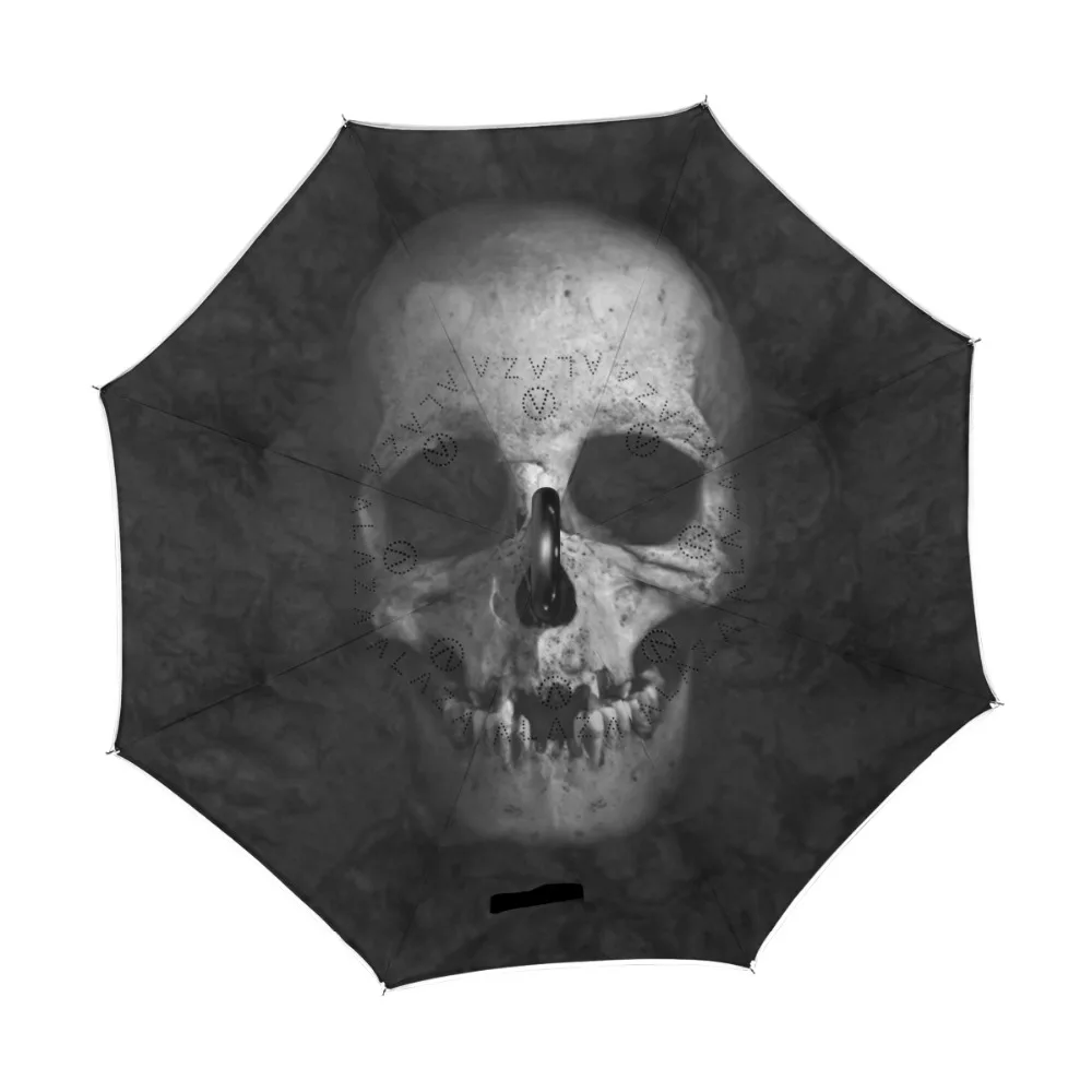 Black Skull Printed Reverse Umbrella Windproof Double Layer Inverted Chuva Umbrella Self Stand Rain Protection C-Hook Hands