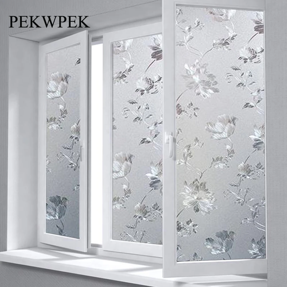 

White Lotus Frosted Privacy Window Glass Stickers, No-Glue Static Decorative Film, Cottoncolour Static Window For Home 30-90cm