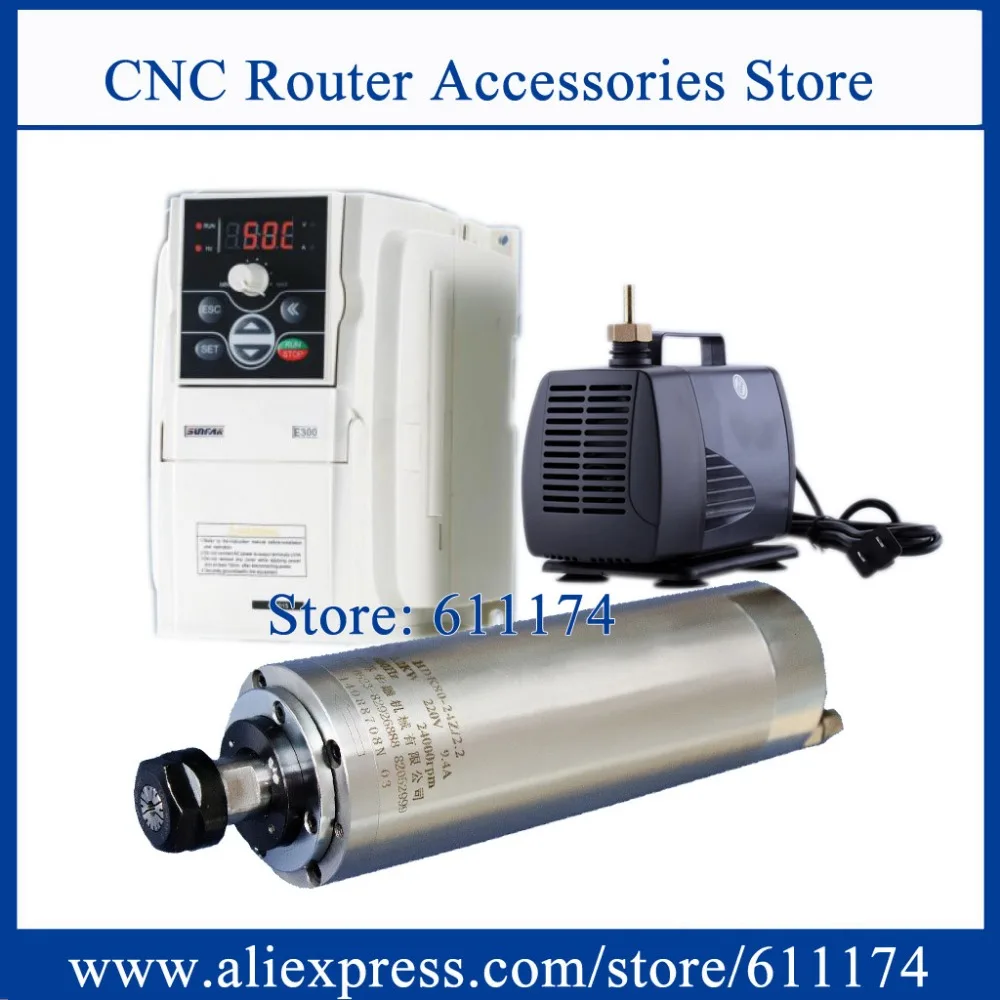 

Top quality HDK80-24Z/2.2 water cooled spindle motor 2.2kw AC220V + SUNFAR VFD frequency Inverter + 85w DK-4000 Water pump