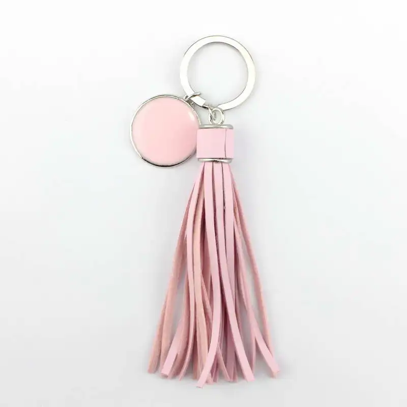 ZWPON Fashion PU Leather Tassel Monogram Enamel Disc Blank Only Key Chains for Women Bag Keychains Unique Handbags Accessories