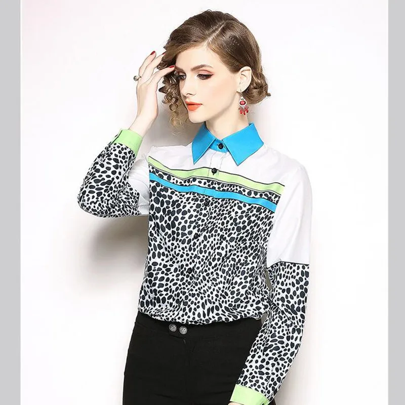 New Ladies Printing Shirt Long Sleeve Turn Down Slim Blouses Wear Spring Autumn Women Casual Fashion Fitted Shirts Top H9221