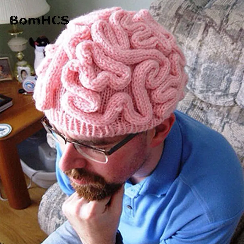 

BomHCS New Gift Novetly Terror Big Brain Hat 100% Handmade Knitted Warm Winter Brains Beanie Halloween Party Presents