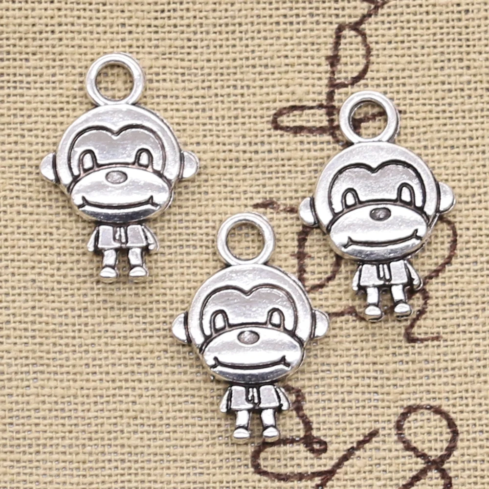 20pcs Charms Double Sides Monkey 15x27mm Antique Silver Color Plated Pendants Making DIY Handmade Tibetan Silver Color Jewelry