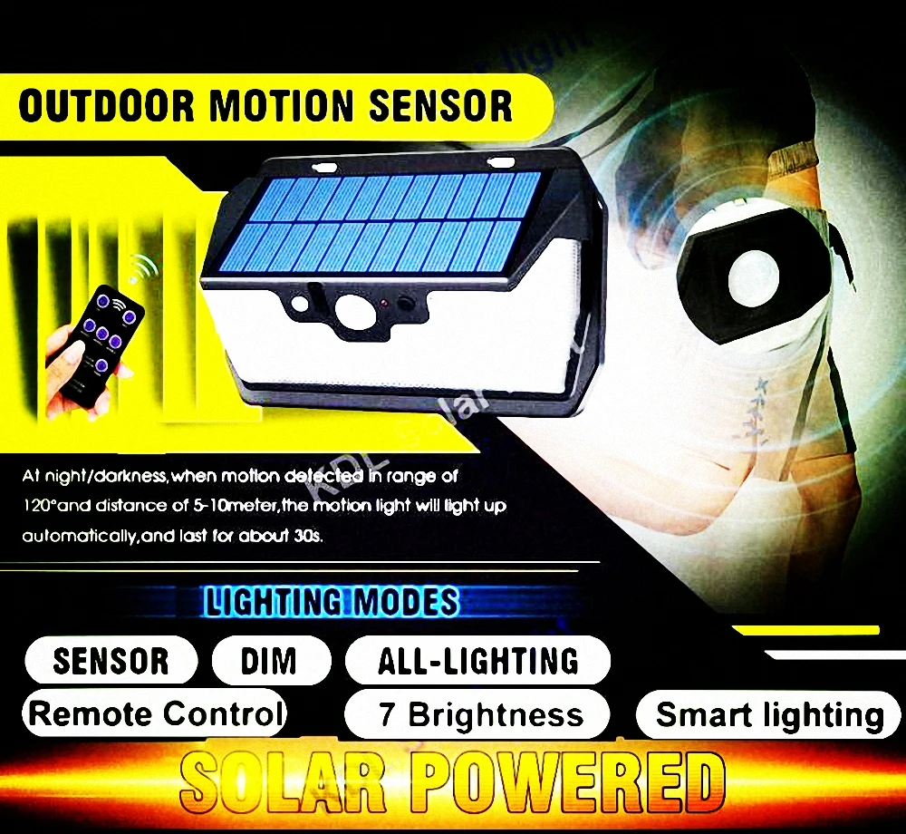 55 LED 900lm Solar Light remote control radar smart  3 side lighting Newest  Led  Li  cam street wall lamp yard camp g