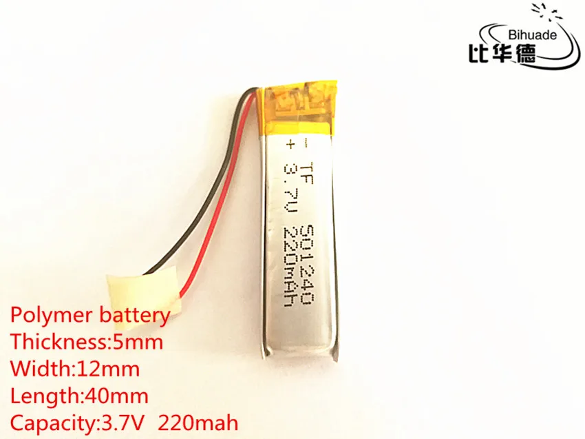 10pcs 3.7V 220mAh 501240 Lithium Polymer LiPo Rechargeable Battery For Mp3 MP4 GPS PSP