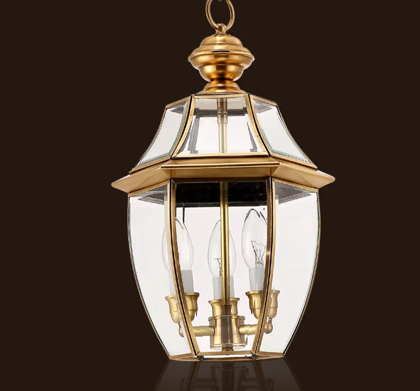 European copper&crystal glass Pendant lights Handwork soldering E14 LED three lamps light for porch&pavilion&stairs BRSDD004