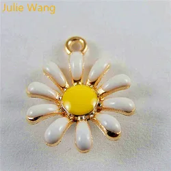 Julie Wang 10PCS Enamel Daisy Sun Flower Alloy Charms Pendant Earrings Bracelet Jewelry Making Accessory