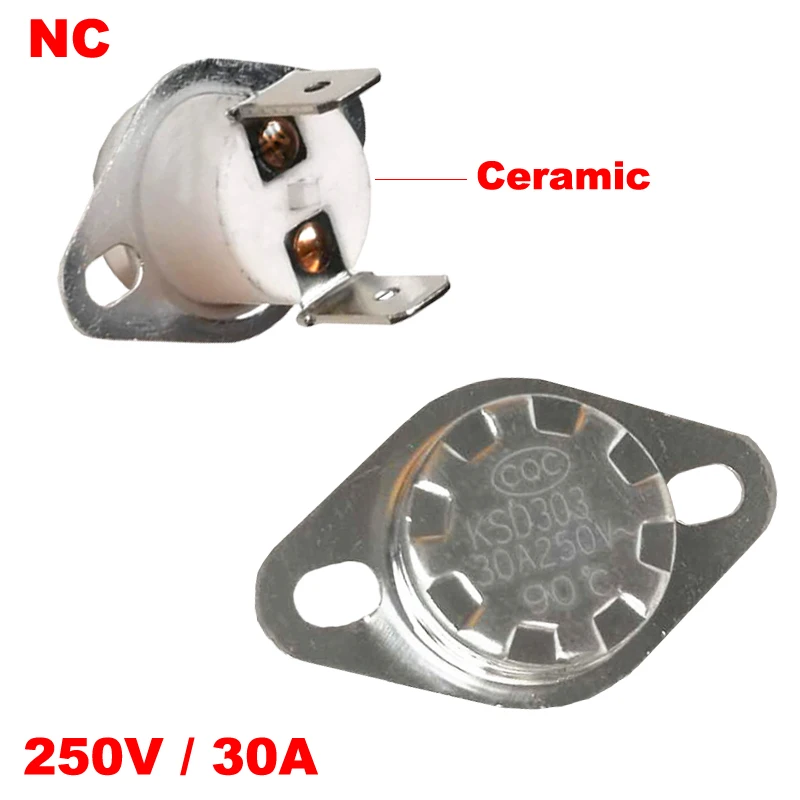 

1Pc 40 45 50 55 60 65 70 Degree 250V 30A KSD301 KSD303 Right Angle Ceramic Normal Closed NC Themostat Temperature Control Switch