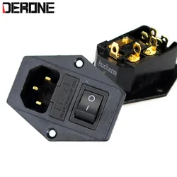 1 piece Gold-plated copper brass power socket and fuse seat and power switch for amplifier dac muisc player