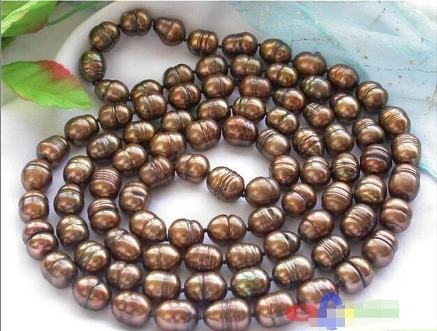 

Romantic 11-13MM coffee RICE FRESHWATER CULTURED PEARL NECKLACE 50"