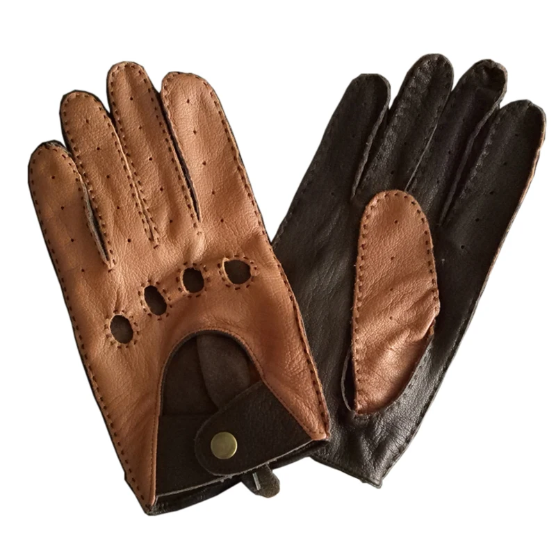 Men\'s Genuine Leather Gloves Male Breathable Fashion Classic Goatskin Unlined Thin Spring Summer Driving Mittens TB15