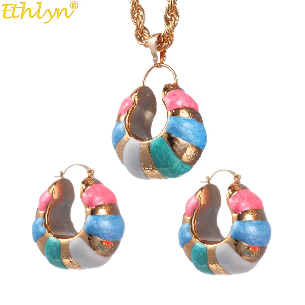 Ethlyn Jewelry Romantic Geometric Jewelry Sets for Women Necklace Earrings Pendant Muti-color for Party Wedding Gift S110