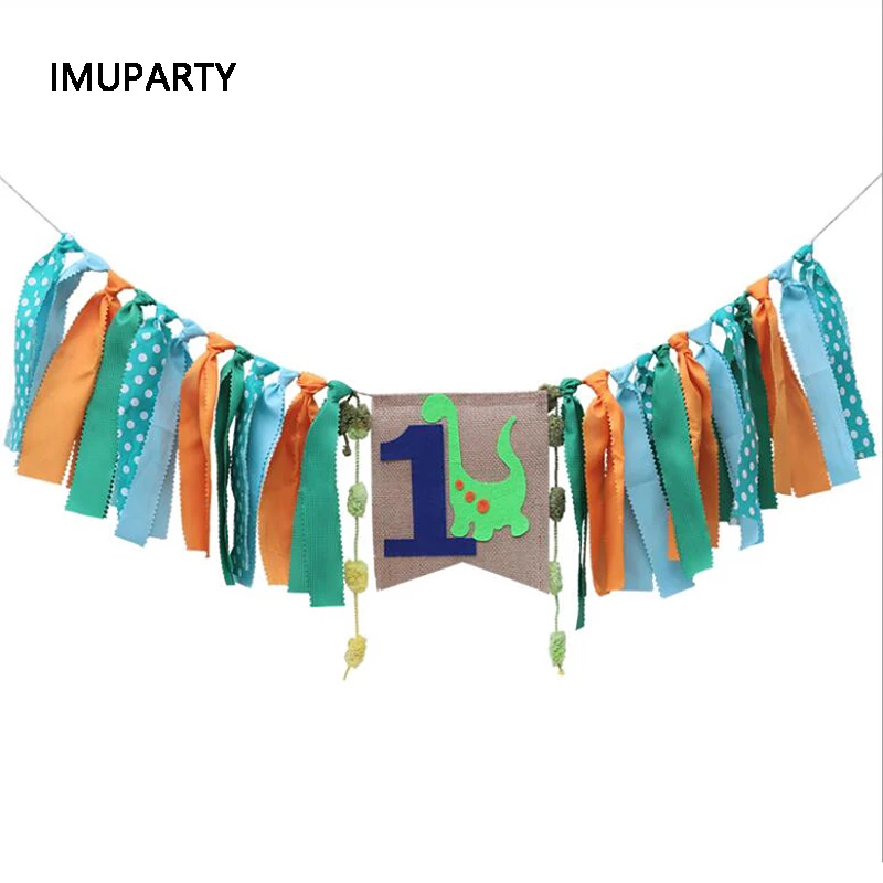 Dinosaur Arlo Banner Cloth Tassel High Chair Table skirt Decorations for Baby Boy 1st Birthday Party Children's Room Decor