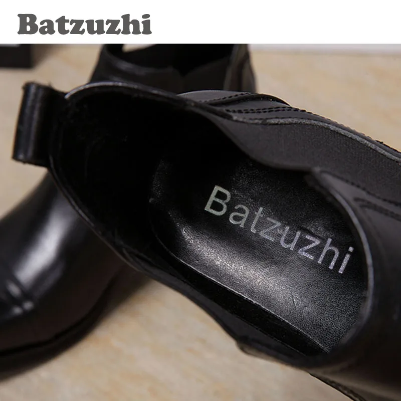 Batzuzhi 6.5CM Heels Men Boots Black Ankle Boots Genuine Leather Men Business Wedding Shoes Zapatos Hombre,  big sizes 46