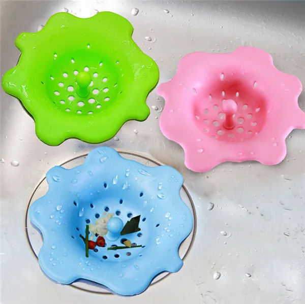 Fashion Hot Sink drain flower shape silicone sewer drain handle design hair bath floor filter sink strainer kitchen tool