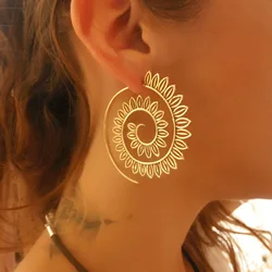 Boho Jewelry Swirl Hoop Earring For Women Brincos Gold Color Geometric Earrings Steampunk Style Ethnic Statement Party Jewelry