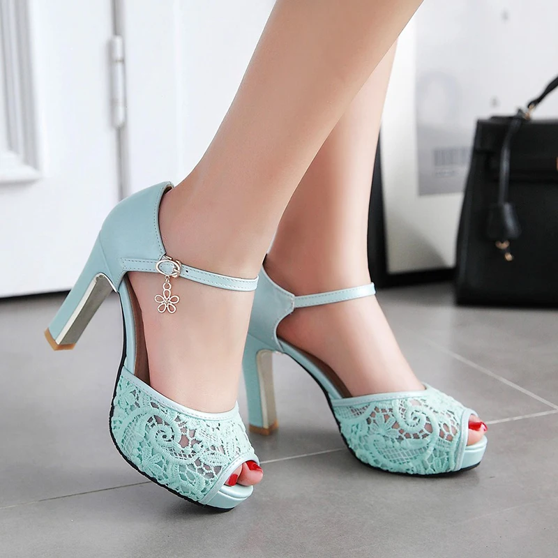 women Summer lace mesh shoes Fish Mouth high heel ladys platform sandals evening dress wedding shoes 2023 zapatos de mujer 43