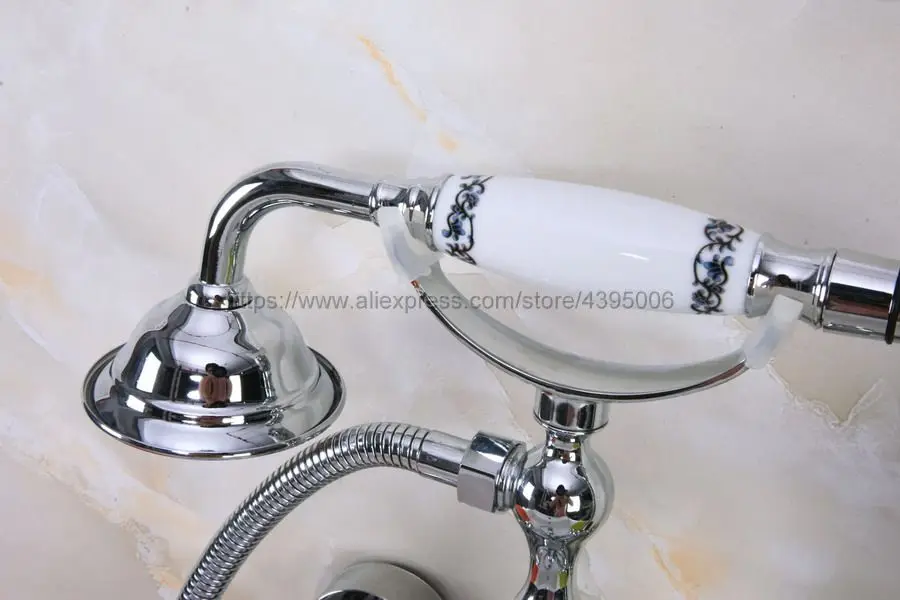 Chrome Brass Telephone Style Bathtub Faucet Wall Mounted Bath & Shower Mixer Taps Handheld Shower Set Bna204