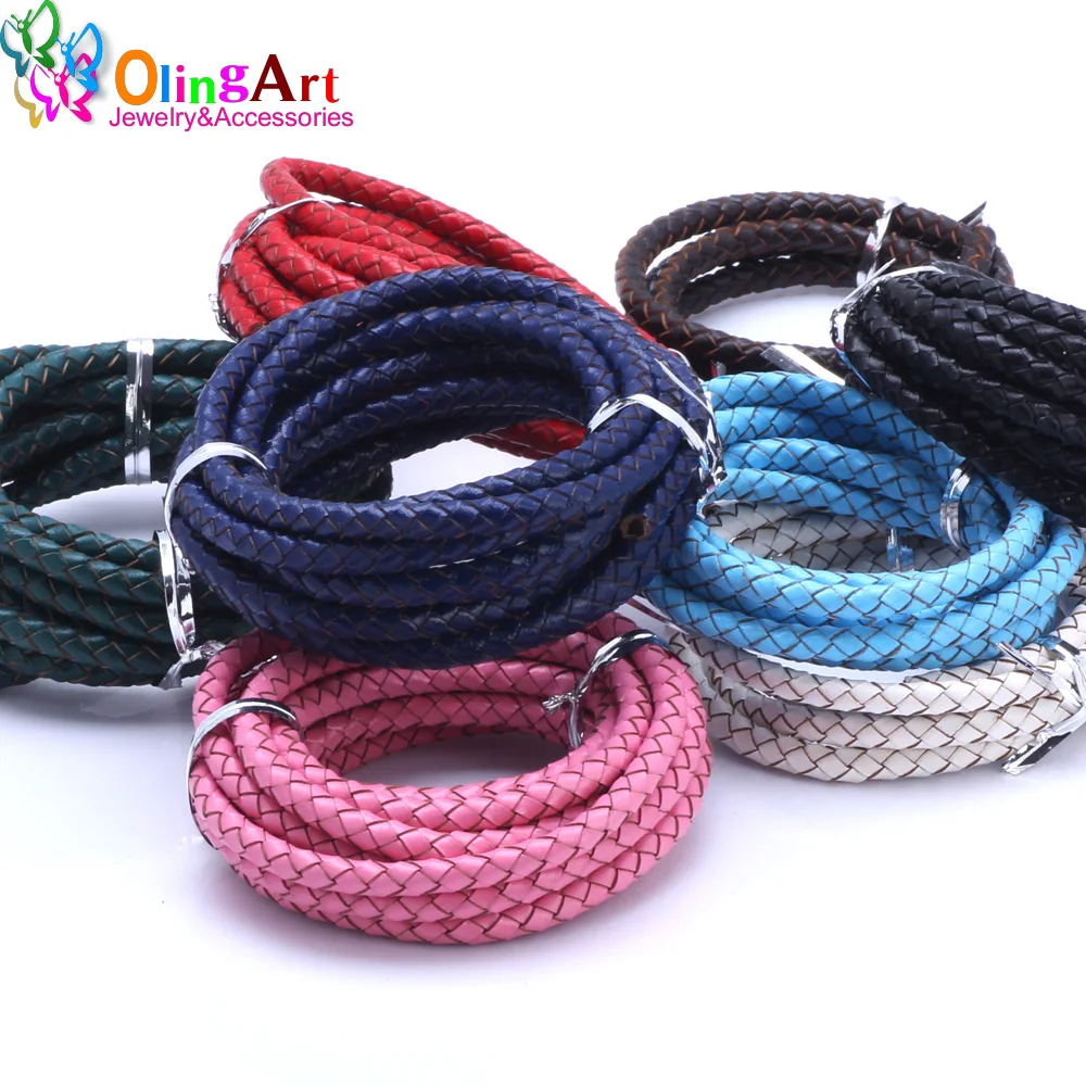 OlingArt 5mm 2M multicolore tondo in vera pelle intrecciata cavo orecchini da donna bracciale girocollo collana filo creazione di gioielli fai da te