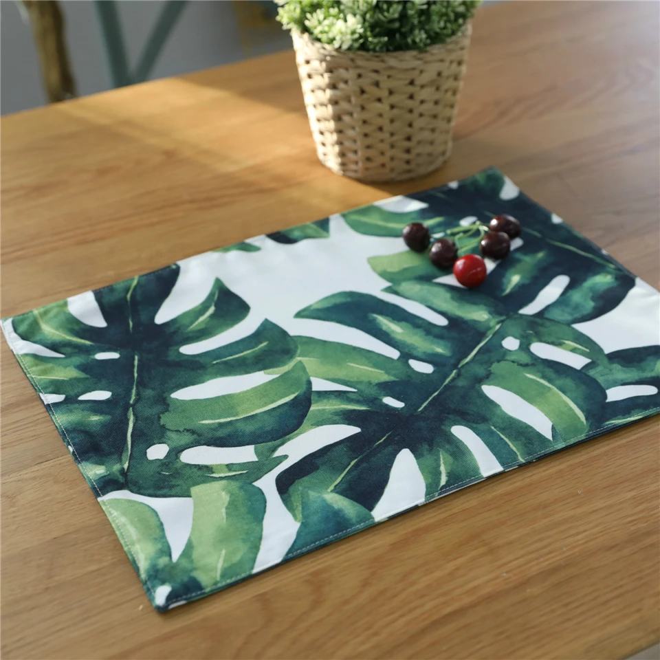 

Nordic Pastoral Style Waterproof Turtle Bamboo Plant Pattern Placemat New Decorative & Thick Polyester Meal Table Mat Dining Pad