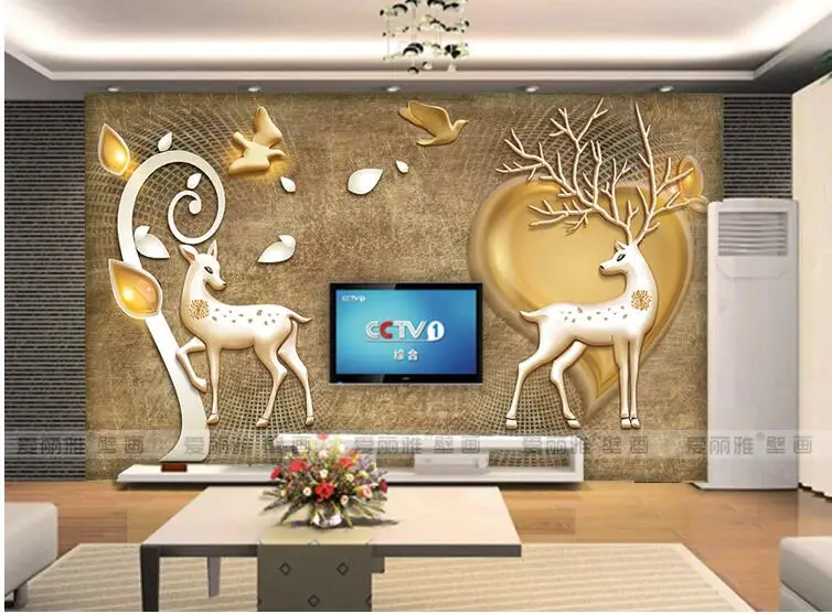 Heart David's deer 3D Photo Mural Three-dimensional Wallpaper for Living Room Kids Bedroom Home Wall Art Decor Elk Wapiti