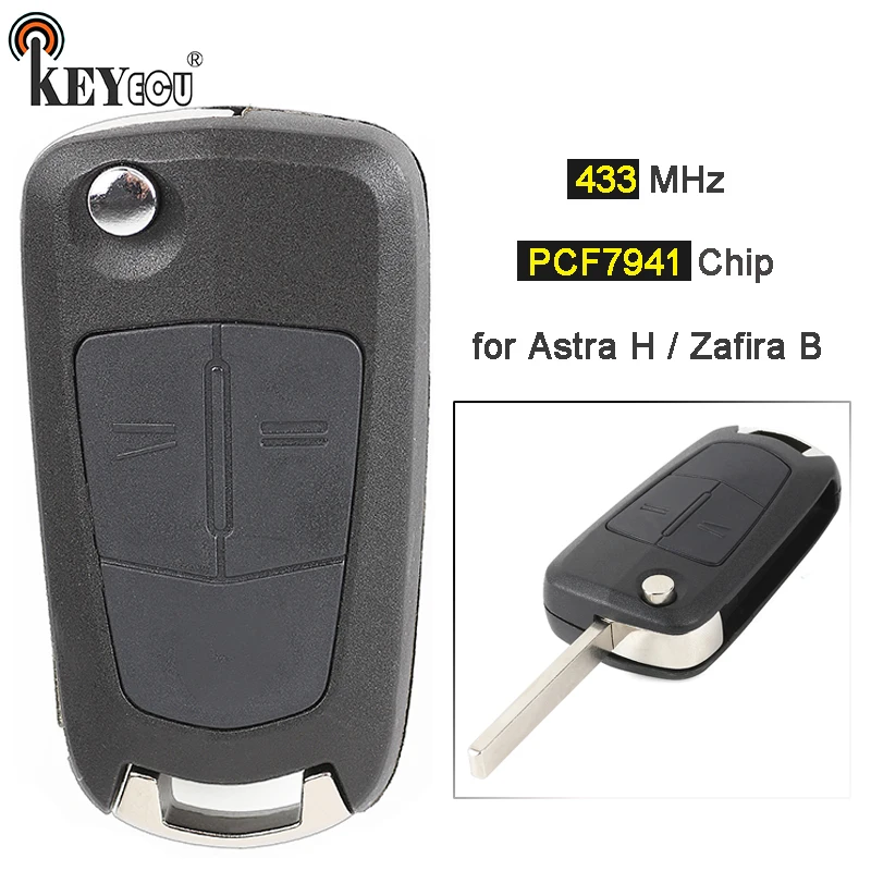 

KEYECU 433MHz PCF7941 Chip Replacement 2 Btn Remote Key Remote Car Key Fob for Vauxhall, for Opel Astra H Zafira B Corsa