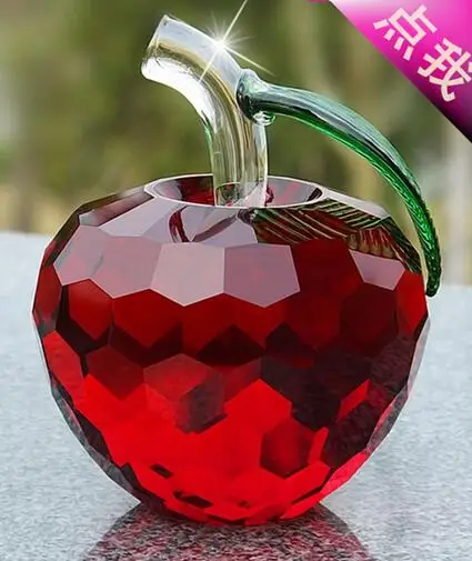 Birthday Gifts 3D Red Apple Top Quartz Crystal Glass 80mm Romantic for Rare Artificial For Wedding Decor Festival Crafts