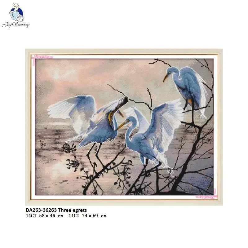 สาม Egrets รูปแบบ Cross Stitch ชุด DMC เย็บปักถักร้อยเริ่มต้นเย็บปักถักร้อย DIY Handwork Cross-Stitch หัตถกรรมผ้า 14CT และ 11CT