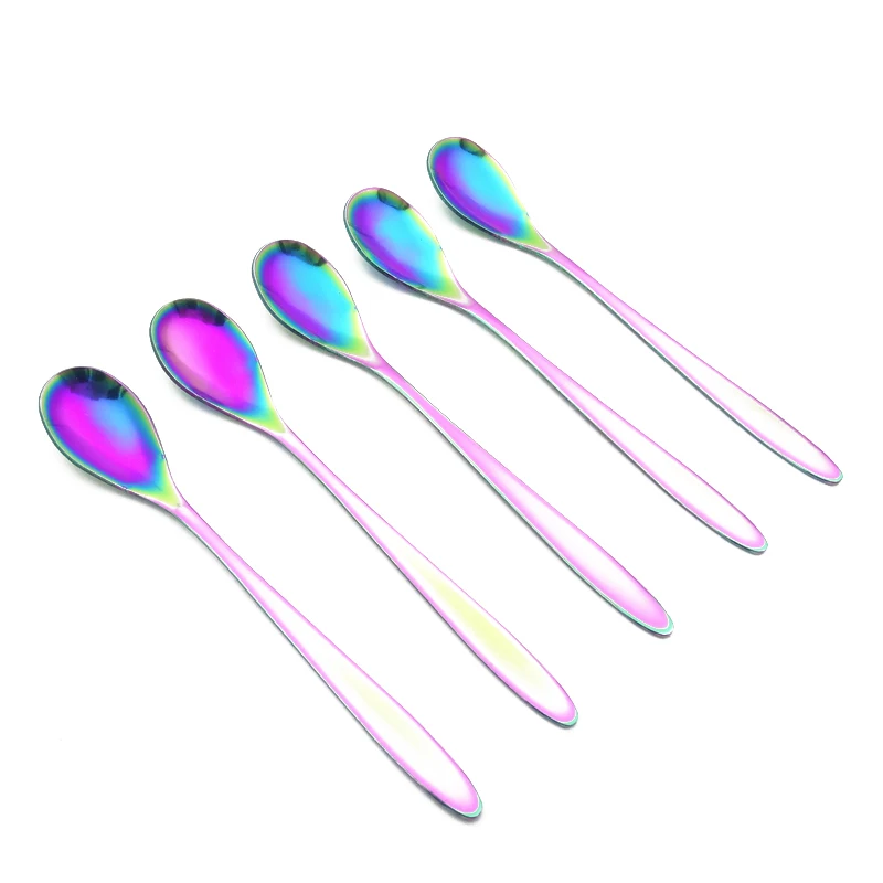 Dessert Spoon Cucharas Stainless Steel Fork And Spoons Rainbow Ladles Coffee Scoops Cake Forks Cutlery Set Vintage Kitchen 10pcs