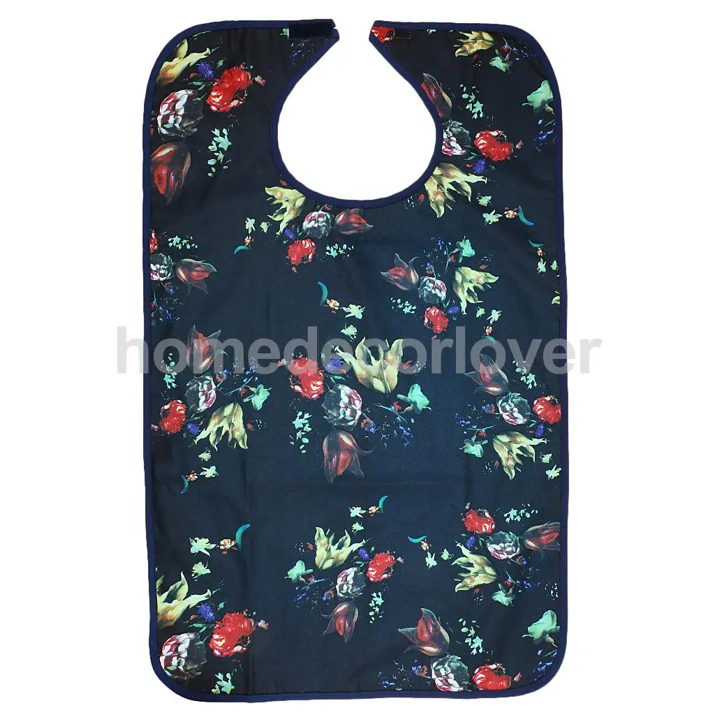 Reusable Waterproof Adult Elder Mealtime Bib Clothing Spill Protector Disability Aid Apron - Grid Lips Floral Flowers Print