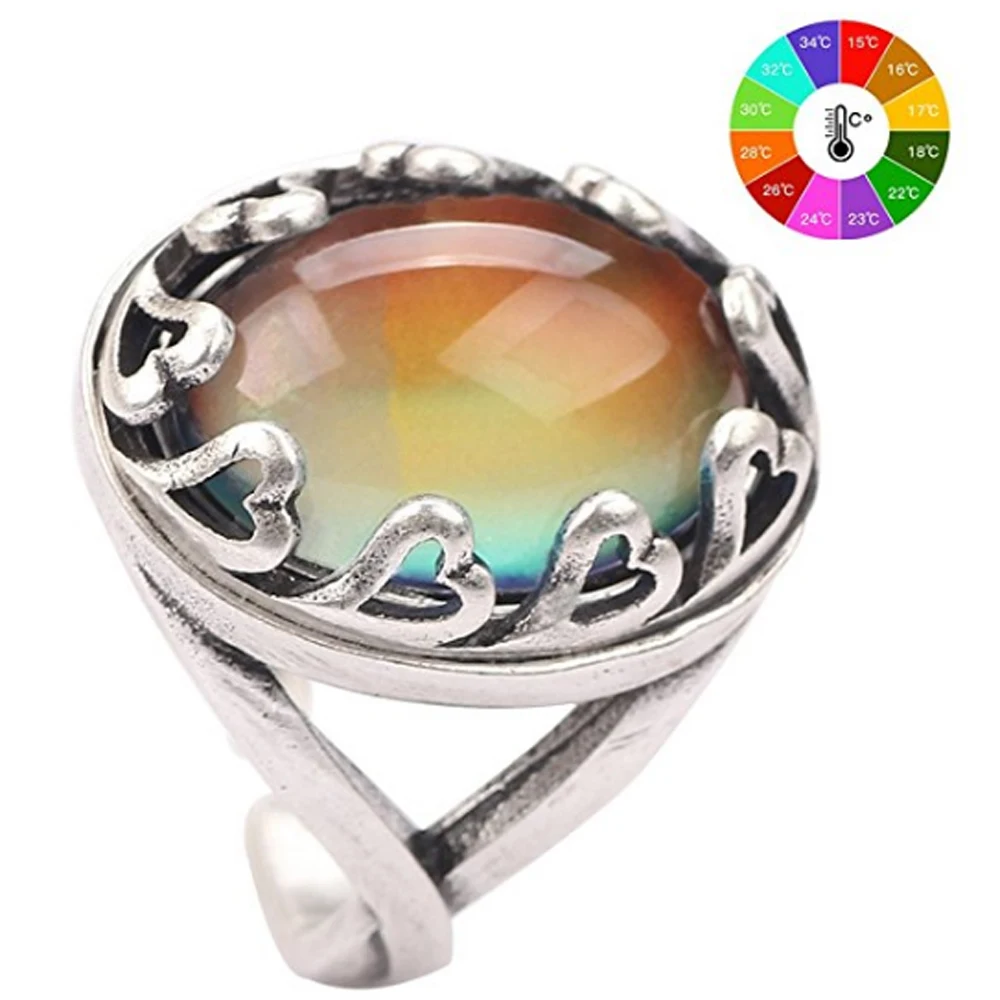 Extra Gift Vintage Retro Color Change Mood Ring  Emotion Feeling Changeable Ring Temperature Control Ring Adjustable  for women